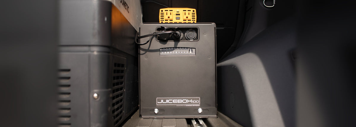 Juicebox 100 installed next to a Dometic fridge in an Ineos Grenadier