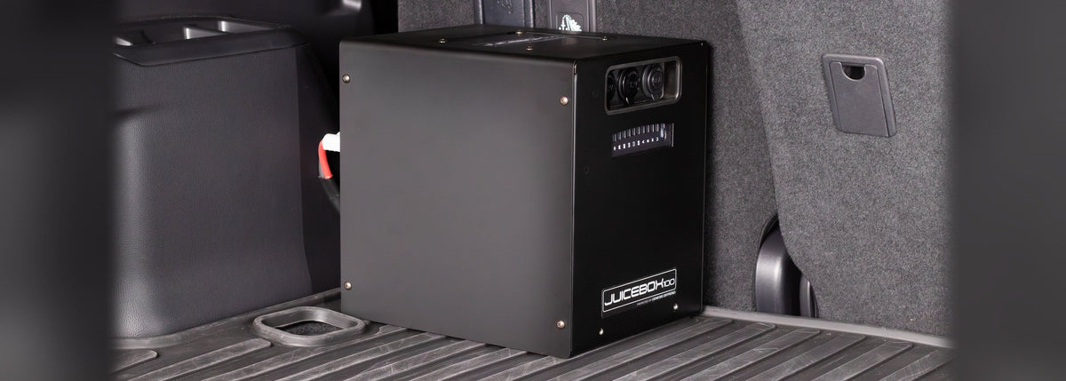 Juicebox 100 installed sideways in a Toyota Land Cruiser cargo area